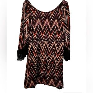 uncle frank NWT Chevron Dress, Multicolored Mini with Fringed Sleeves, Size XS